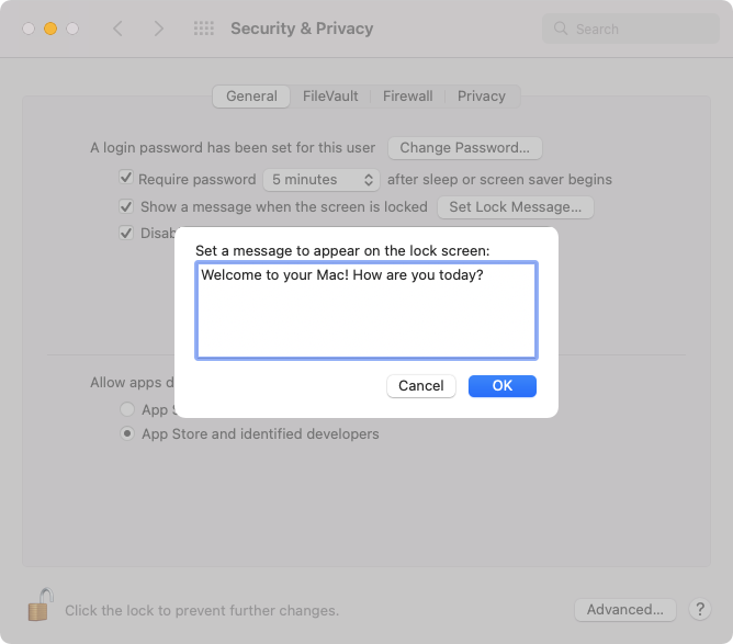 Set Lock Message on your Mac Set Lock Message on your Mac