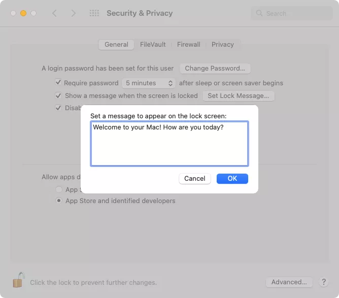 Set Lock Message on your Mac