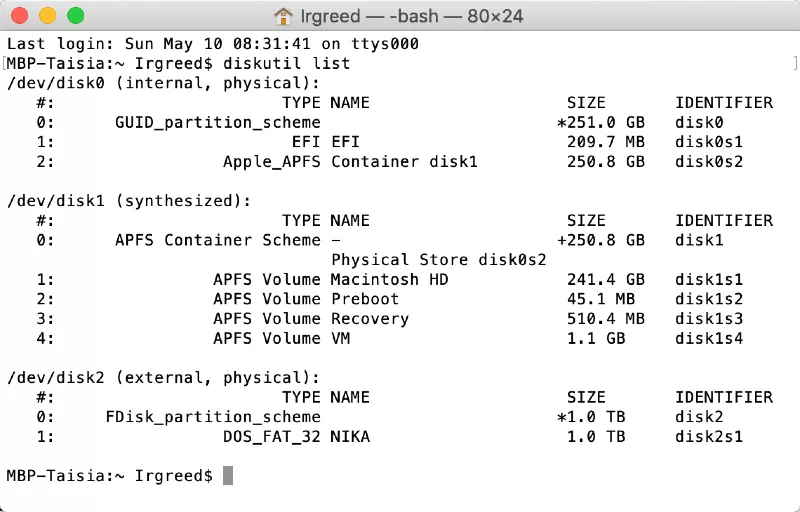 diskutil command in terminal