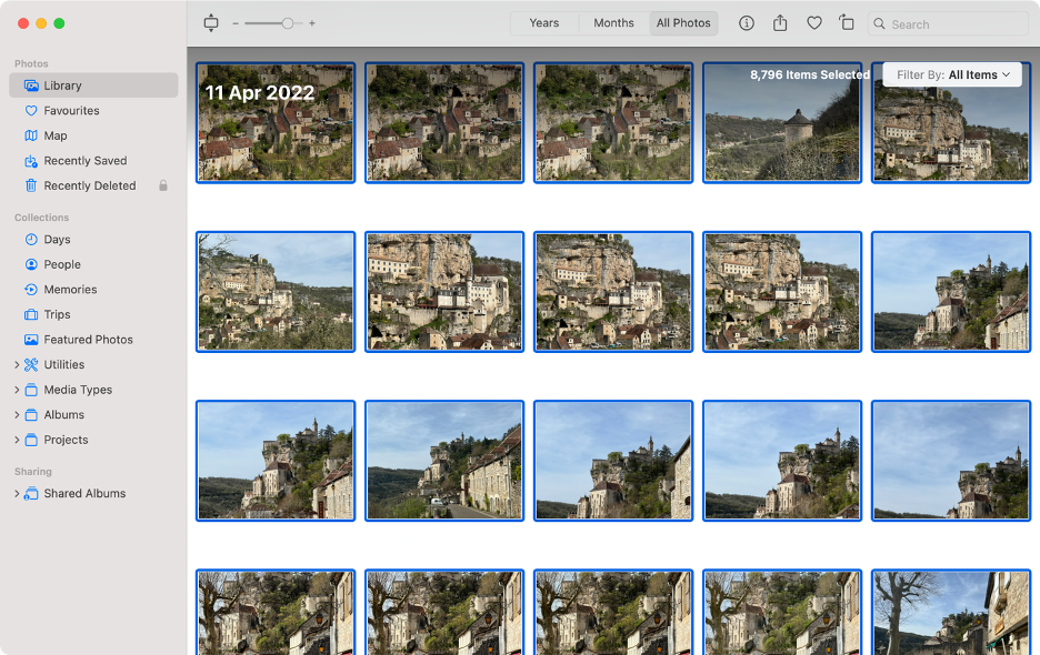 To save your Photos Library to an external drive, drag all your Mac photos to an external drive.