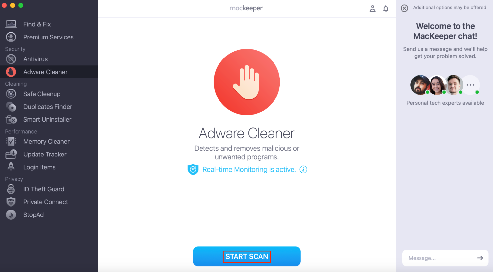 Start a scan in MacKeeper's Adware Cleaner to stop the intrusive apps on your Mac.