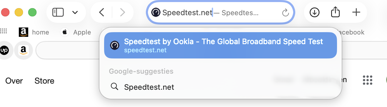 Om je internetverbinding op je Mac te controleren open je Safari of je favoriete browser en zoek je naar een gratis snelheidstestwebsite zoals fast.com of speednet.test
