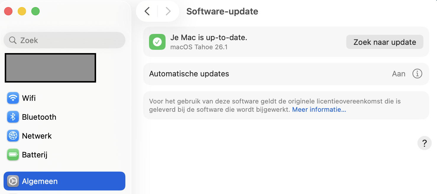 Als er updates beschikbaar zijn, zie je die in het gedeelte Software-update. Klik op Update nu en volg de instructies op het scherm.