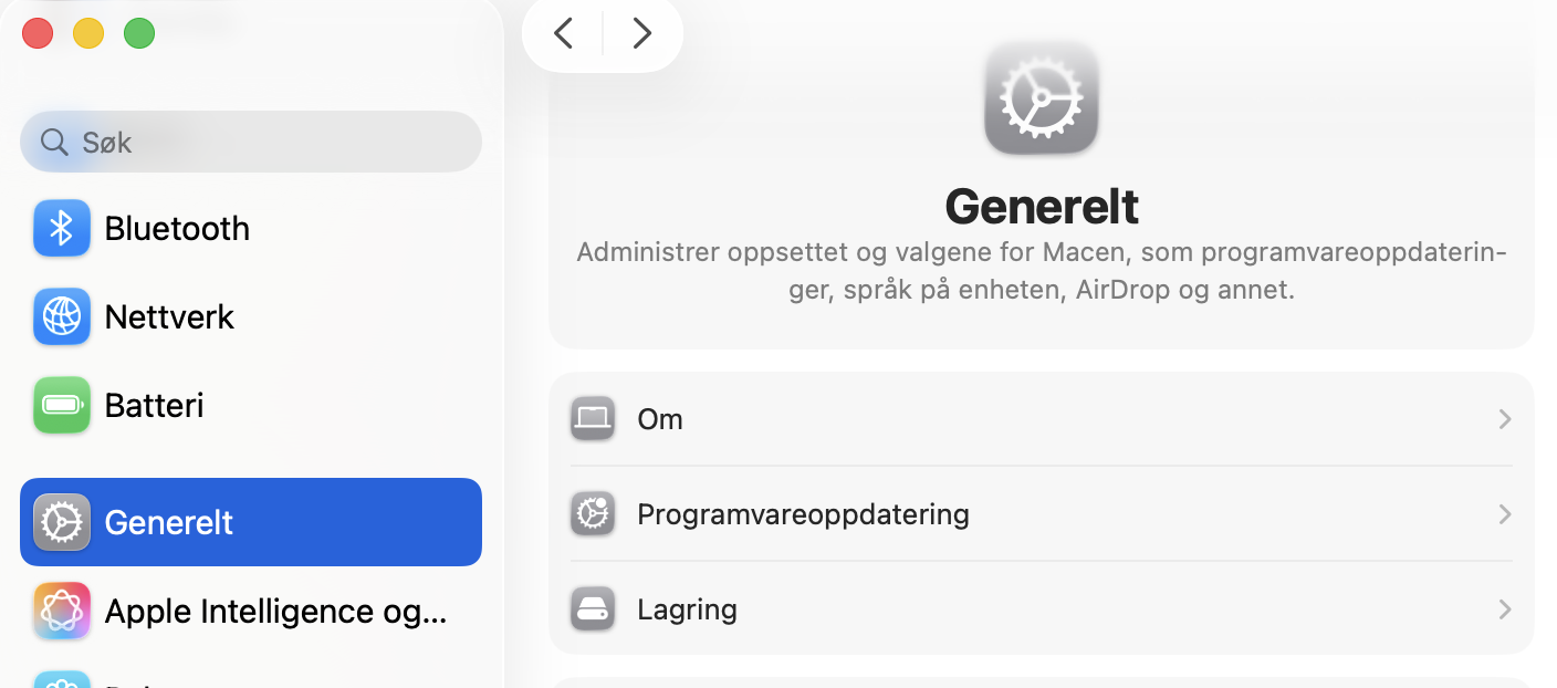 Du kan enkelt sjekke om macOS-programvaren er utdatert ved å åpne Systeminnstillinger og klikke på Generelt for å finne fanen Programvareoppdatering.
