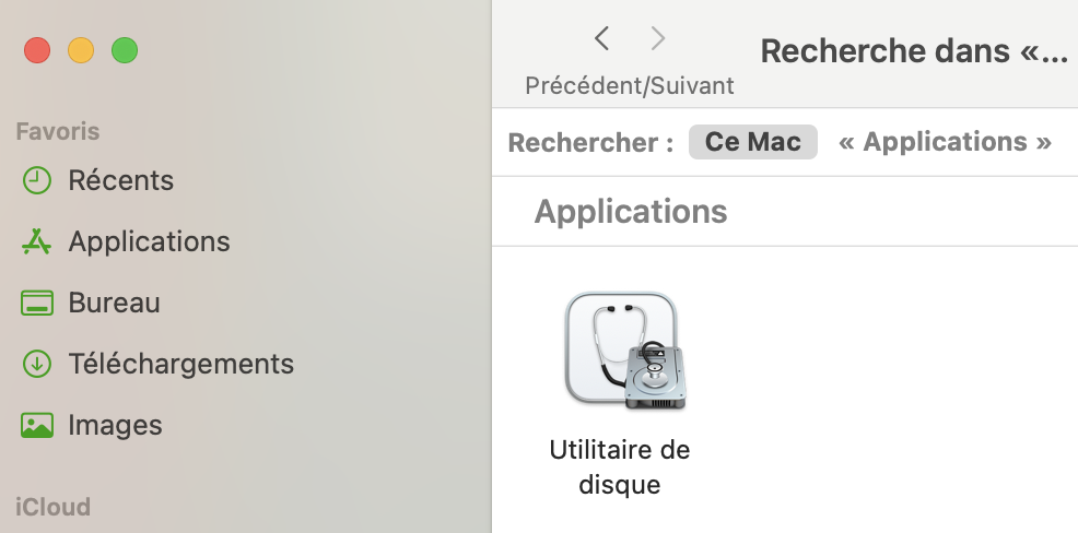 Exécutez le programme S.O.S. pour résoudre votre problème de lecteur flash non détectable sur Mac. Pour cela, ouvrez l'Utilitaire de disque depuis Applications.