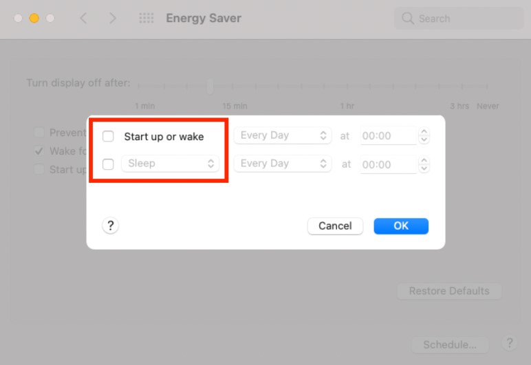 Start up or wake and Sleep windows Start up or wake and Sleep windows