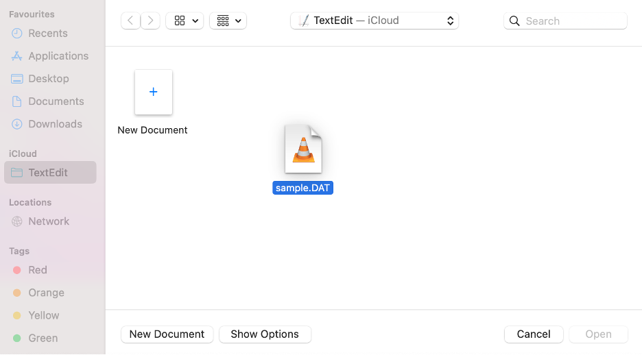 To open a .dat file from your Mac, drag it to TextEdit.