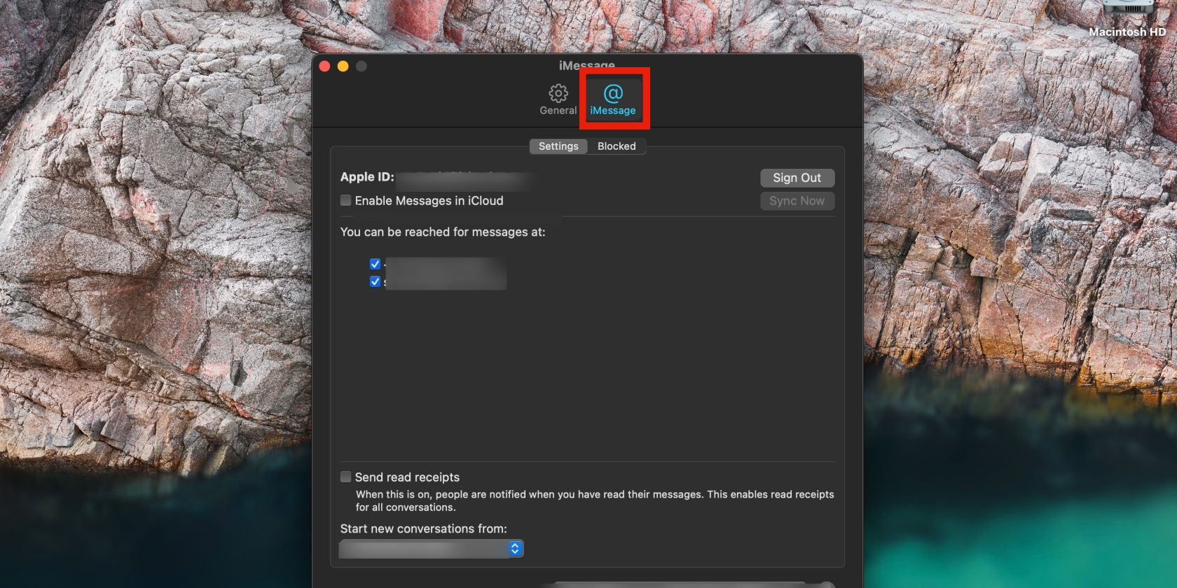 iMessage tab selected on Mac