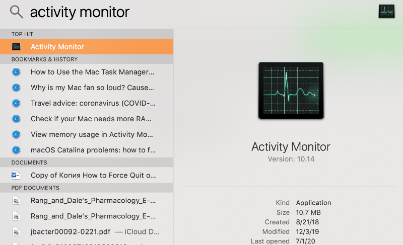 search for activity monitor in spotlight search for activity monitor in spotlight