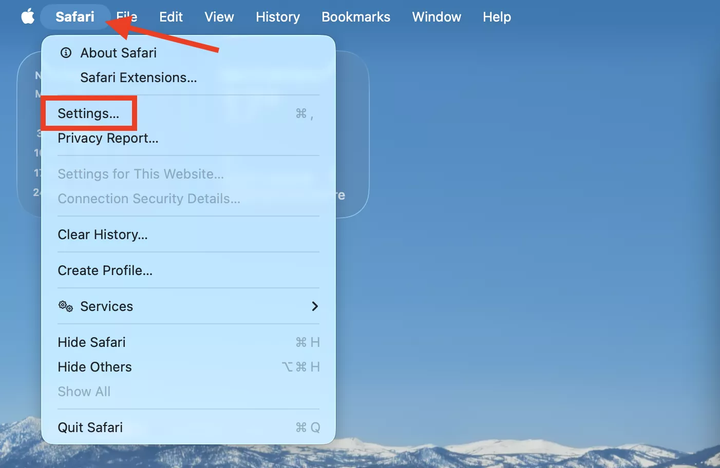 Open the Safari browser on your Mac. Then, to remove the DuckDuckGo extension from Mac, click on Safari in the menu bar and select Settings.