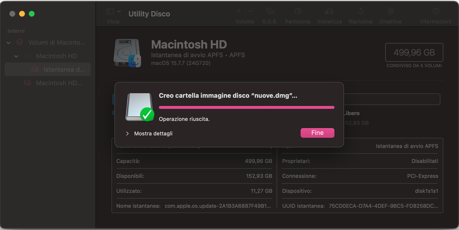 Quando il processo di protezione con password della cartella è terminato in Utility Disco di macOS, confermalo con Fine. 
