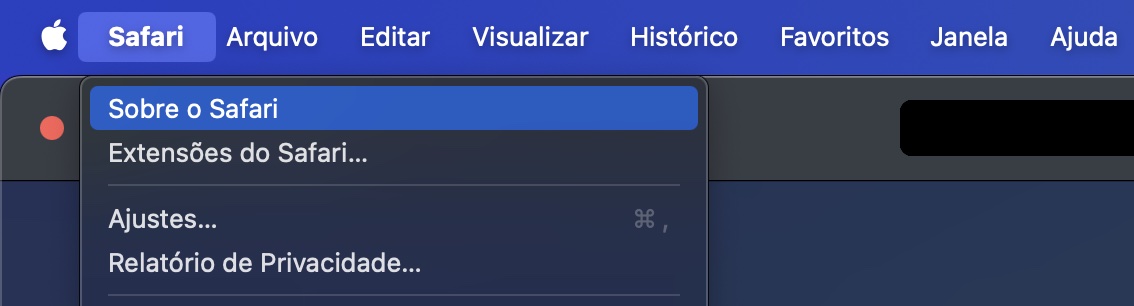 Agora, você precisa clicar na opção Sobre o Safari; a partir daí, a versão do seu Safari ficará acessível.