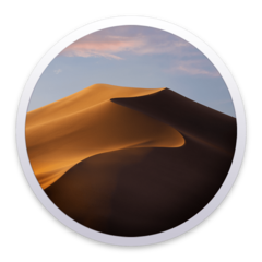 Il logo di macOS Mojave 10.14 raffigura un deserto all'interno di un cerchio. Come Sierra, anche il logo di Mojave non presenta l'icona a forma di X.