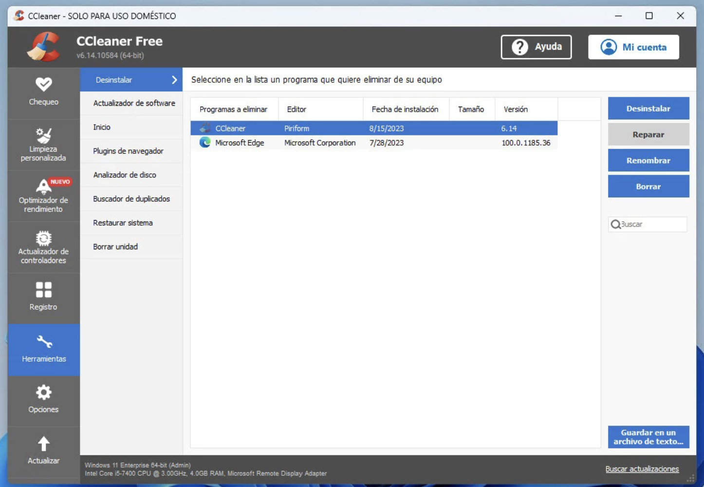 Gestiona tus elementos de inicio de macOS en CCleaner yendo a Herramientas  > Inicio. Aquí puedes elegir todos los diferentes programas que quieres activar o desactivar cuando se enciende tu ordenador.