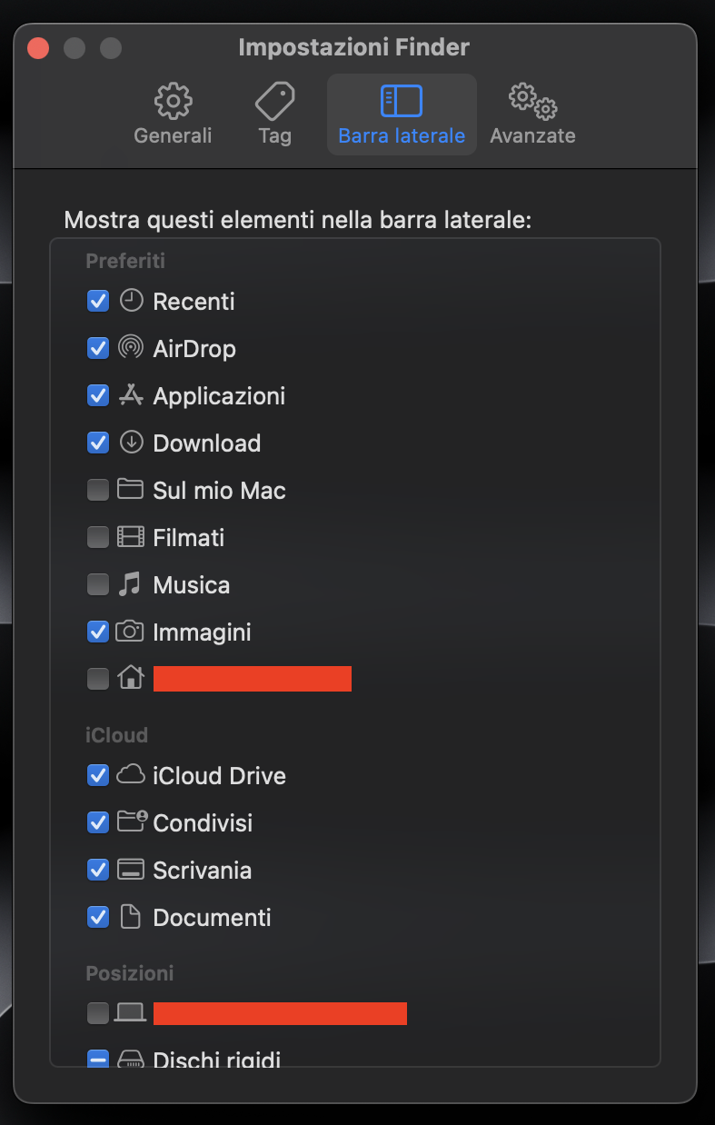 Successivamente, vai alla sezione Barra laterale e assicurati ancora una volta che sia selezionata la casella Dischi esterni sotto Mostra questi elementi nella barra laterale.