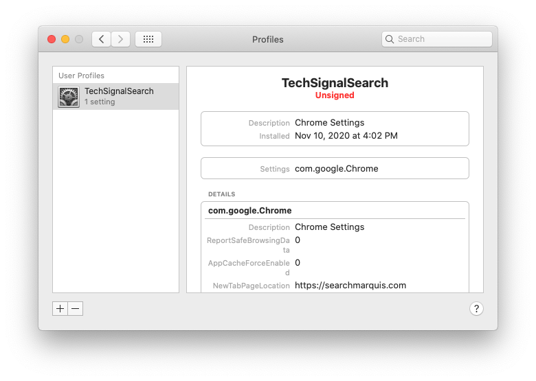 profiles menu with techsignalsearch highlighted profiles menu with techsignalsearch highlighted