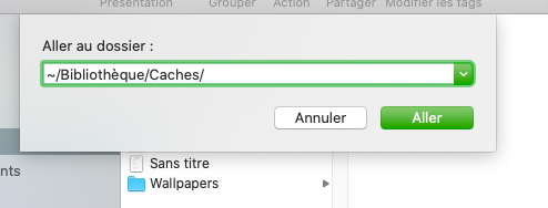 La deuxième étape de ce procédé pour vider le cache dans Safari sur Mac consiste à saisir ~/Bibliothèque/Caches/ dans la barre de recherche de la fenêtre Aller au dossier qui s'ouvre. Celle-ci peut être trouvée en vous rendant dans Aller sur la barre des menus.
