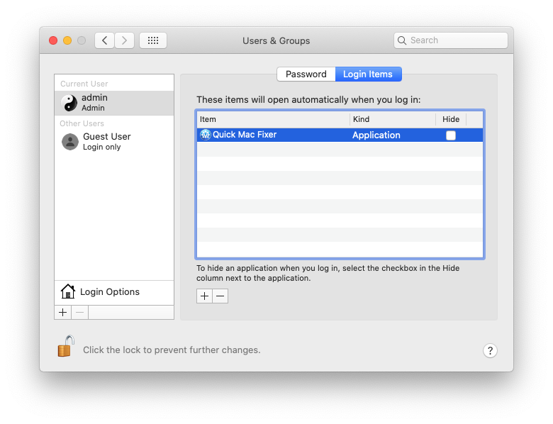 user & group login items tab user & group login items tab