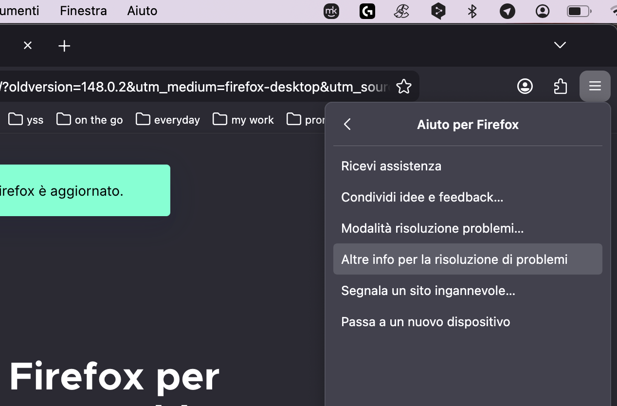 Per continuare con il ripristino di Firefox sul tuo Mac, individua e seleziona l’opzione Altre info per la risoluzione dei problemi.