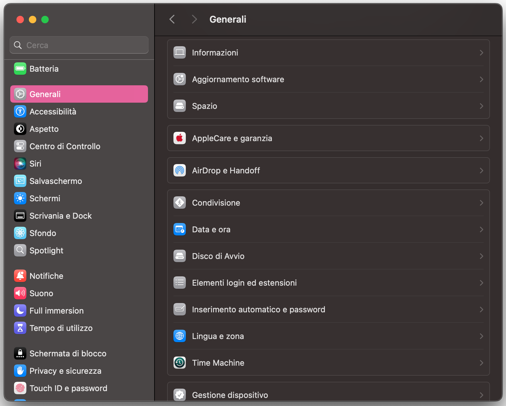 Aggiornare macOS può aiutare a risolvere i problemi del mouse. Vai nelle Impostazioni di sistema del Mac, poi fai clic su Generali, quindi su Aggiornamento software.