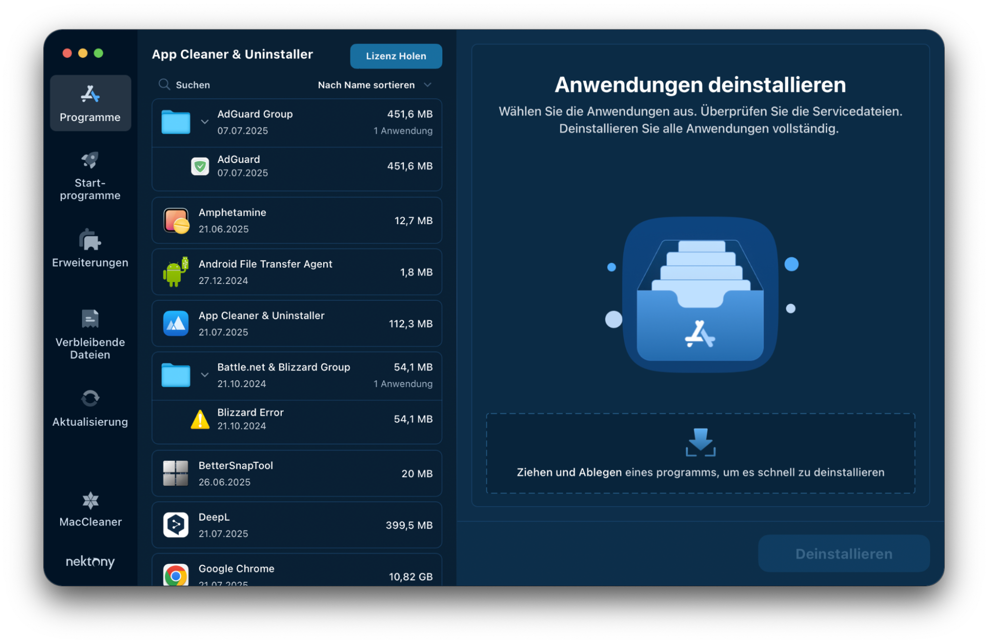 App Cleaner & Uninstaller entfernt Apps und deren verbleibende Dateien sowie Erweiterungen. Außerdem können Sie damit Dateizuordnungen ändern.