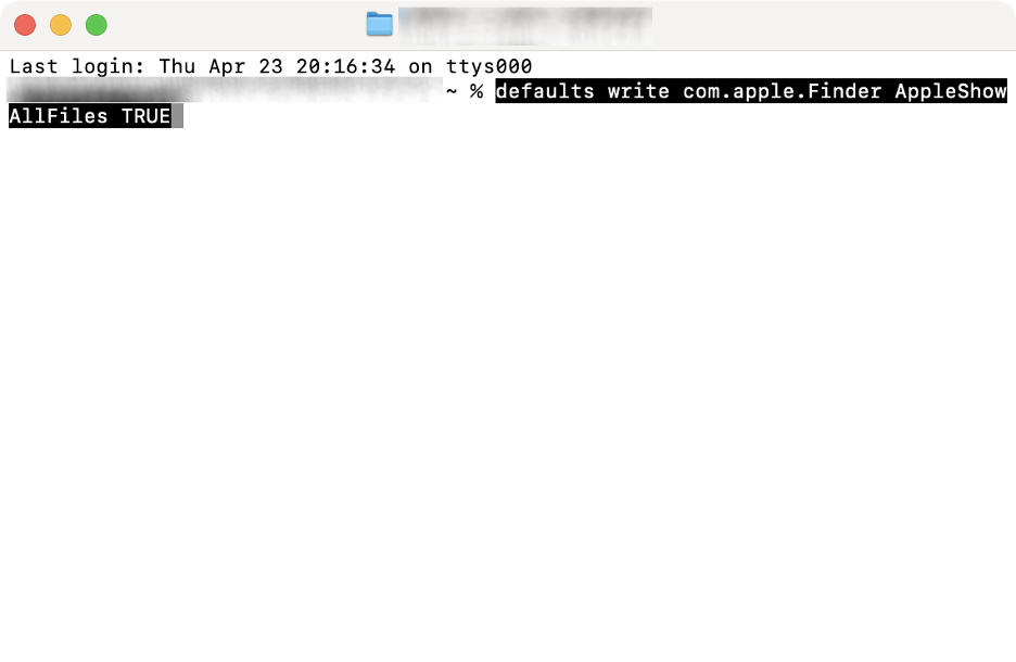 To see all hidden files on your Mac, type the command defaults write com.apple.Finder AppleShowAllFiles TRUE, then press Enter.