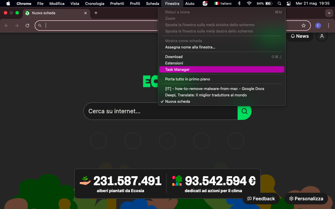 Il Task Manager di Chrome può mostrare le estensioni in esecuzione sul Mac e le risorse che stanno utilizzando.