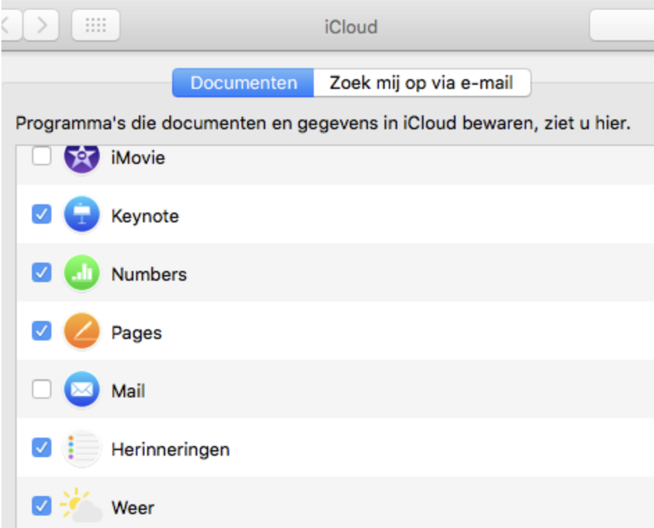Ga in het Apple-menu naar Systeeminstellingen en open het tabblad Apple ID/iCloud. Vink het vakje naast  iCloud Drive aan en klik op Opties.
