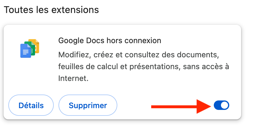 Changez l’état du bouton à bascule pour chaque extension que vous voulez désactiver.