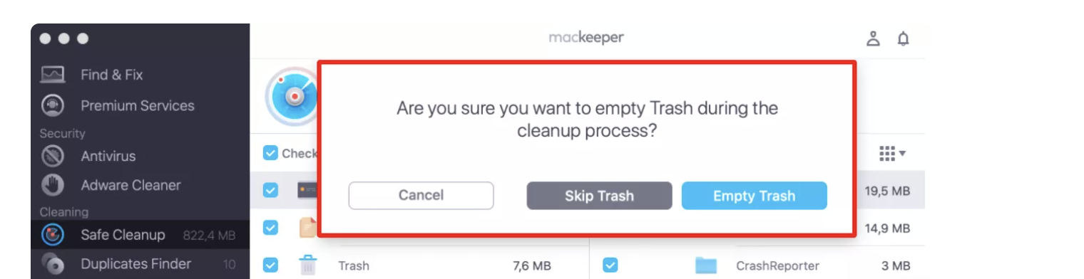 If you've opted to empty your Trash folder, you'll see a pop-up window asking you to confirm your decision. To do this, simply select the Empty Trash option. Then, all of your files will clear.