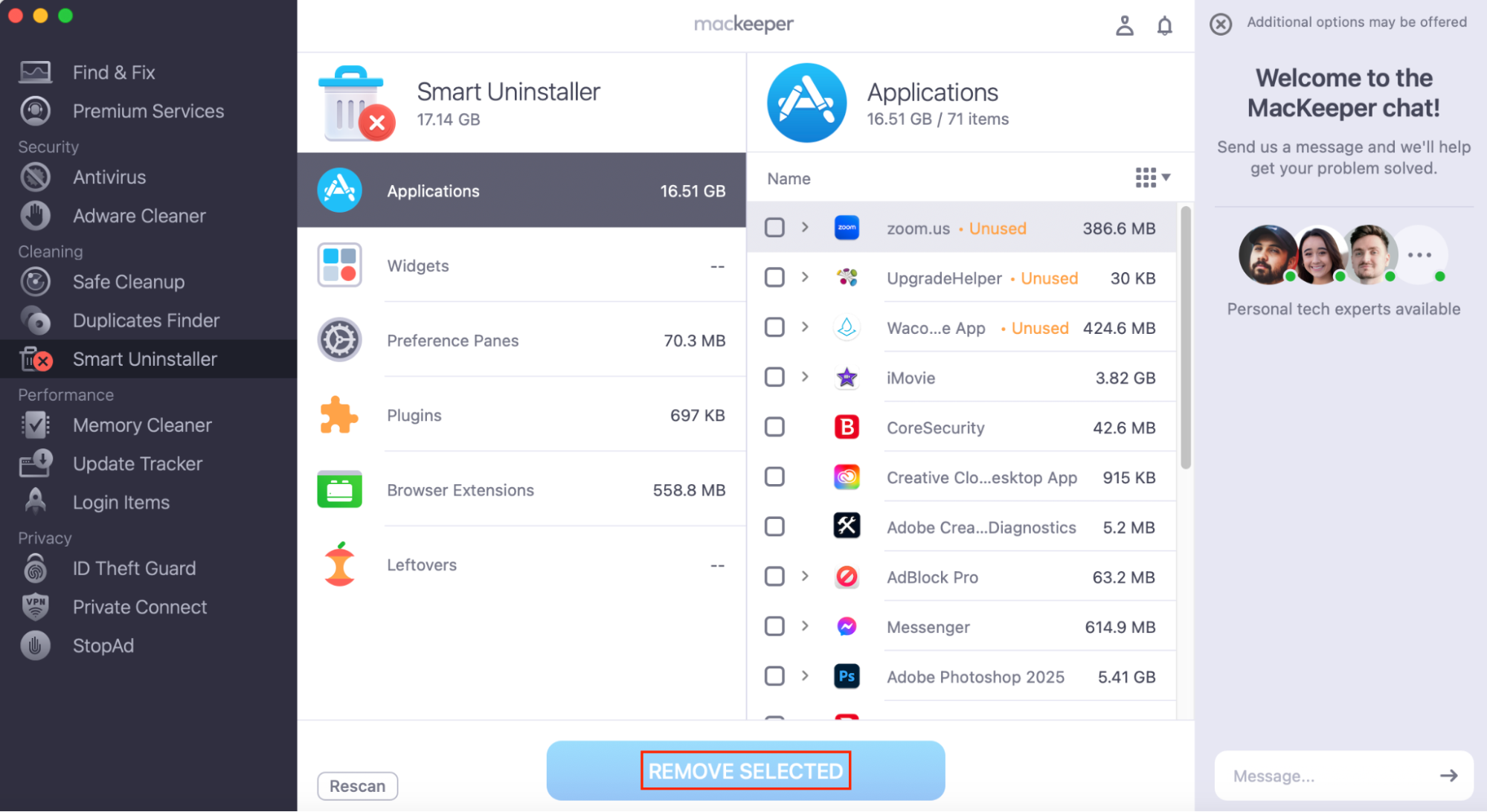 In MacKeeper's Smart Uninstaller, choose the apps to remove and click Remove Selected. In MacKeeper's Smart Uninstaller, choose the apps to remove and click Remove Selected.