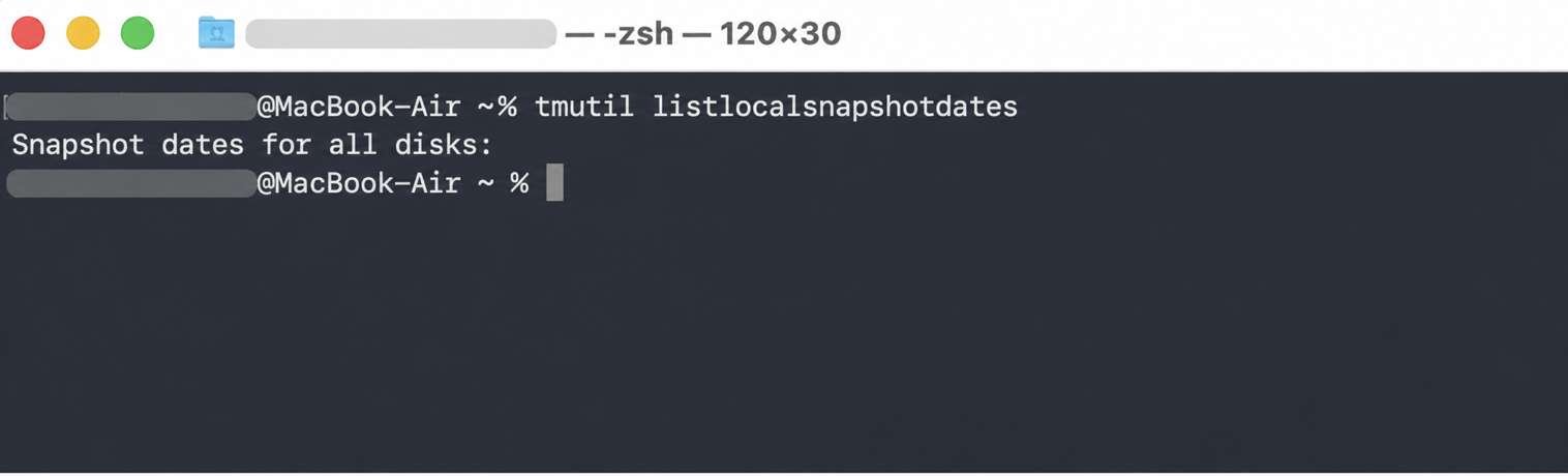 Zmniejsz pamięć systemową na Macu, wpisując tmutil listlocalsnapshotdates. Następnie możesz usunąć wybrane migawki, aby zwolnić miejsce zajmowane przez dane systemowe na Macu.