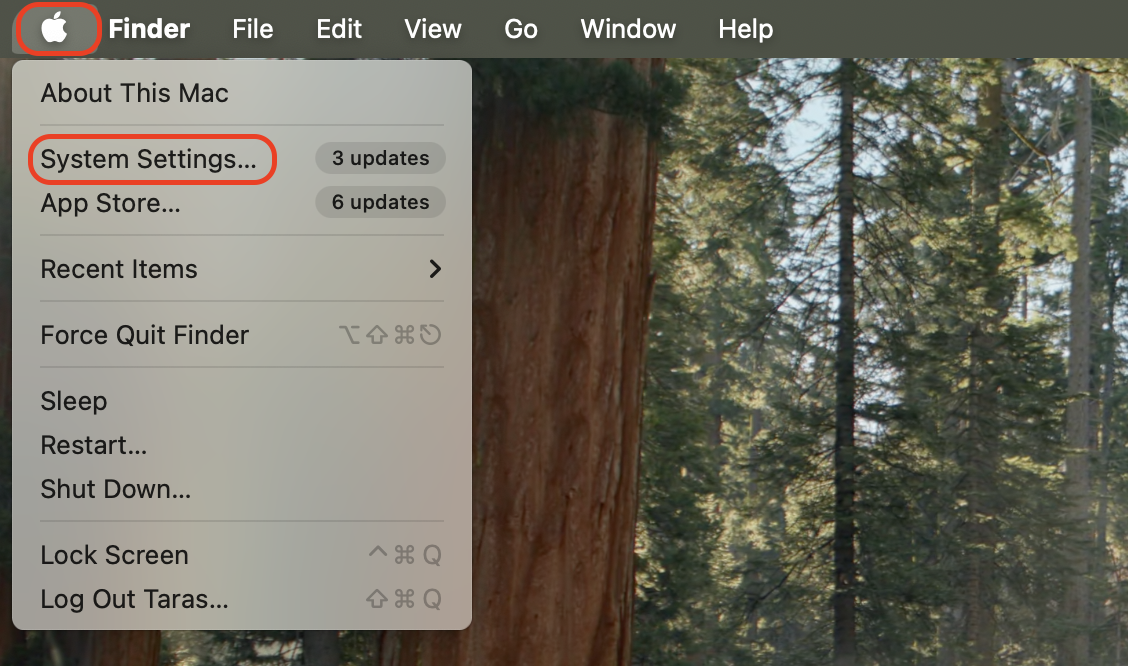 Click the Apple menu in the top-left corner of your screen and select System Settings to access macOS preferences and system configuration options.