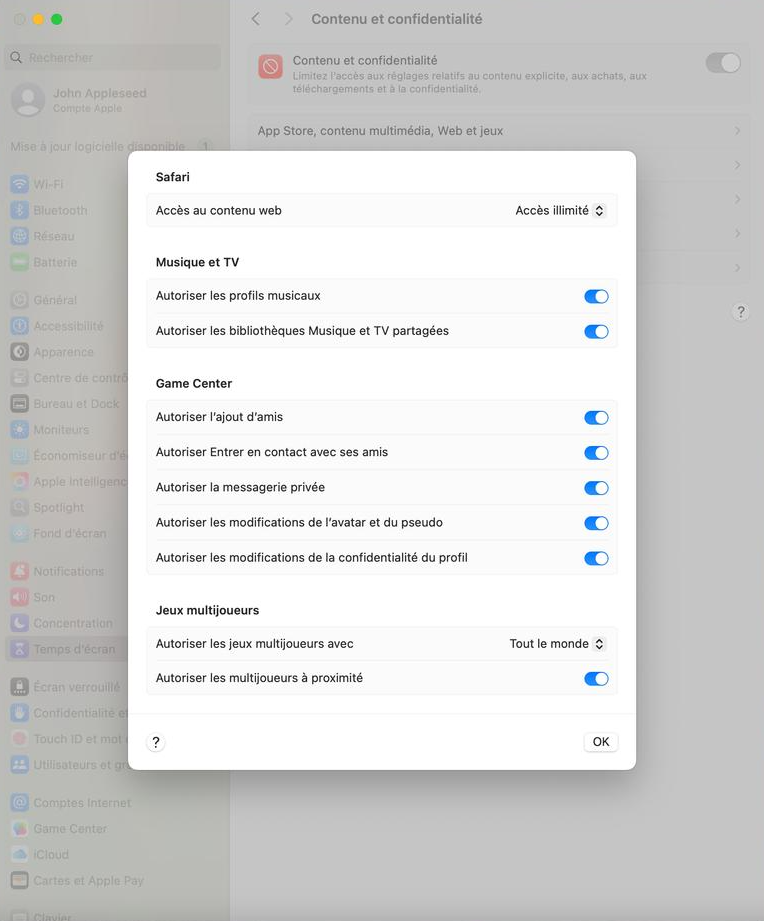 Image de la Personnalisation de l'App Store affichant la liste des restrictions mises en place par l'utilisateur, pour que celui-ci puisse gérer les paramètres des applications Image de la Personnalisation de l'App Store affichant la liste des restrictions mises en place par l'utilisateur, pour que celui-ci puisse gérer les paramètres des applications