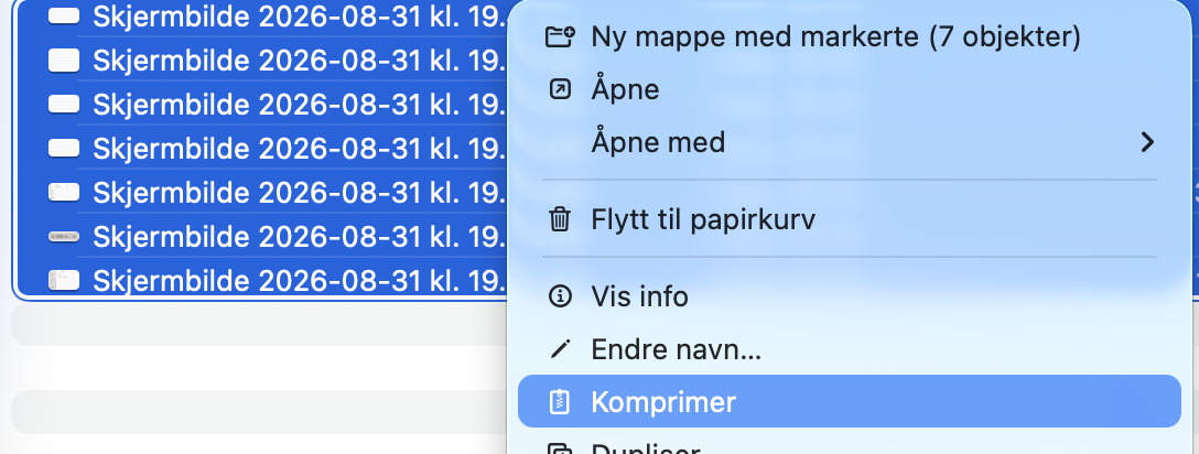 Merk gruppen med filer, høyreklikk på dem og velg alternativet Komprimer fra menyen som vises.