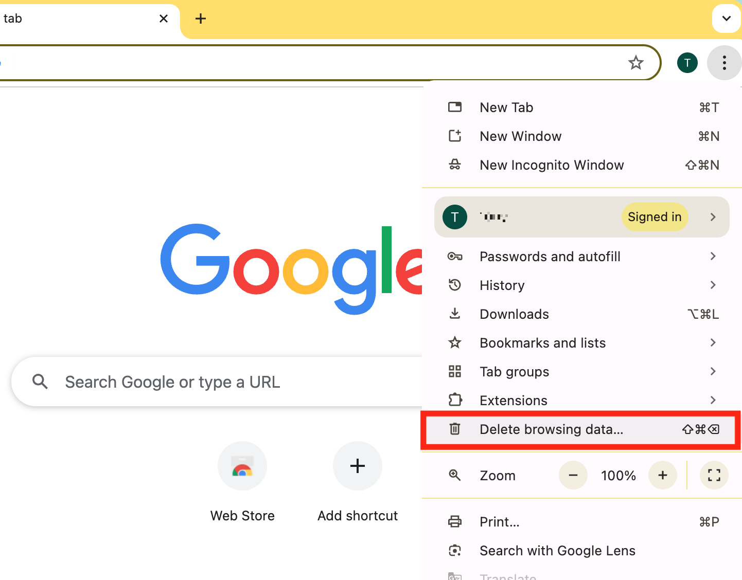 If you delete Chrome's cache, it may help with online video playback issues on your Mac. Click the three dots in the top right of Chrome, then select Delete browsing data.