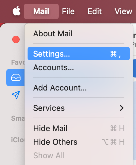 To disable Mail Privacy Protection temporarily and fix the privacy preferences error on your Mac, open the Mail app, select Mail, then choose Settings from the menu.
