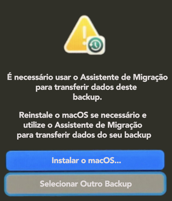 Às vezes, ao tentar recuperar o Mac usando um backup via Terminal, você pode se deparar com um erro de incompatibilidade. Veja como isso aparece na tela e, então, use o Assistente de Migração ou prossiga com uma instalação limpa do macOS.