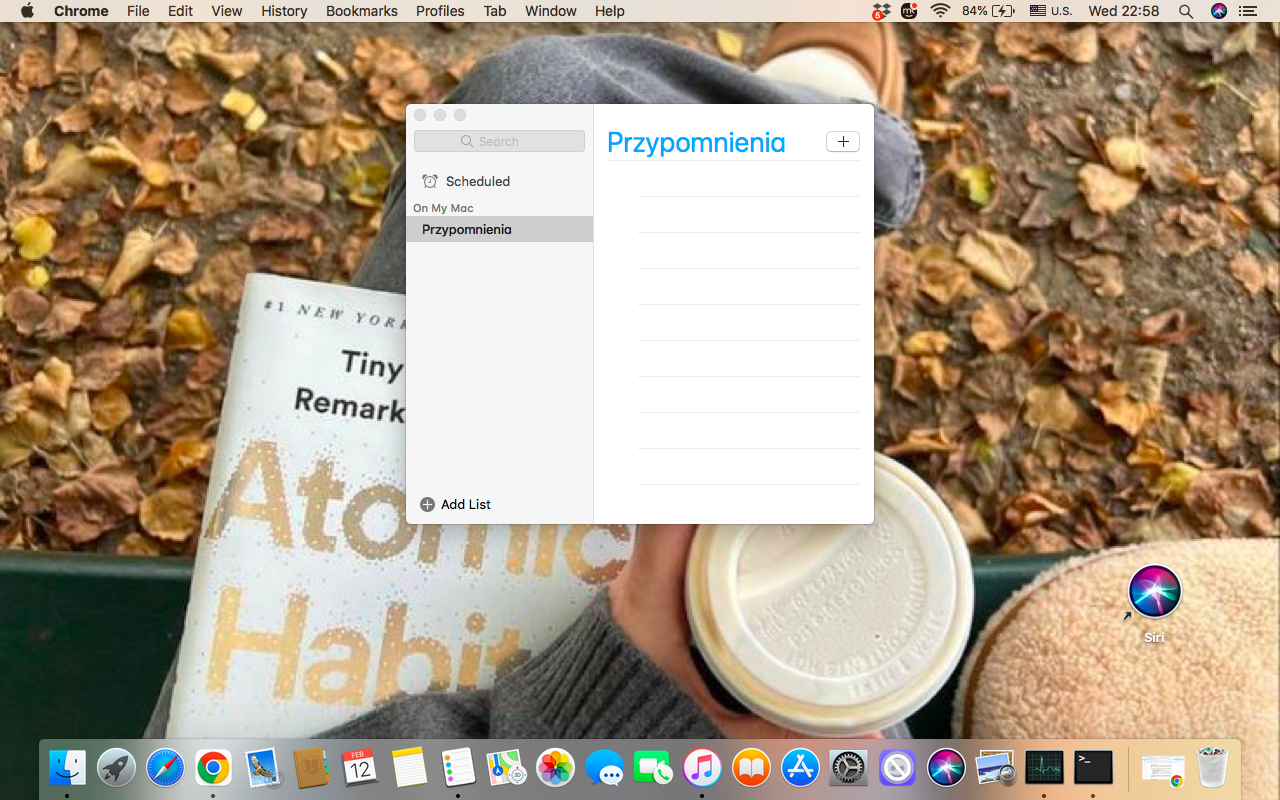 If you'd like to use Reminders for setting the alarm on your Mac, open this app, and click the “+” button in the top right corner, or use keyboard shortcuts to do it.
