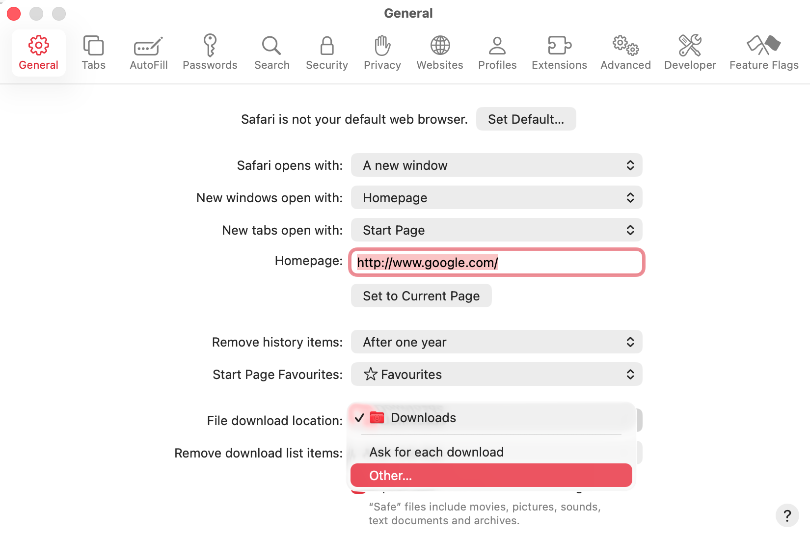 In your Safari settings, go to the 'General' tab, and look for a dropdown menu called 'File download location'. Click on it, and select the 'Other' option.