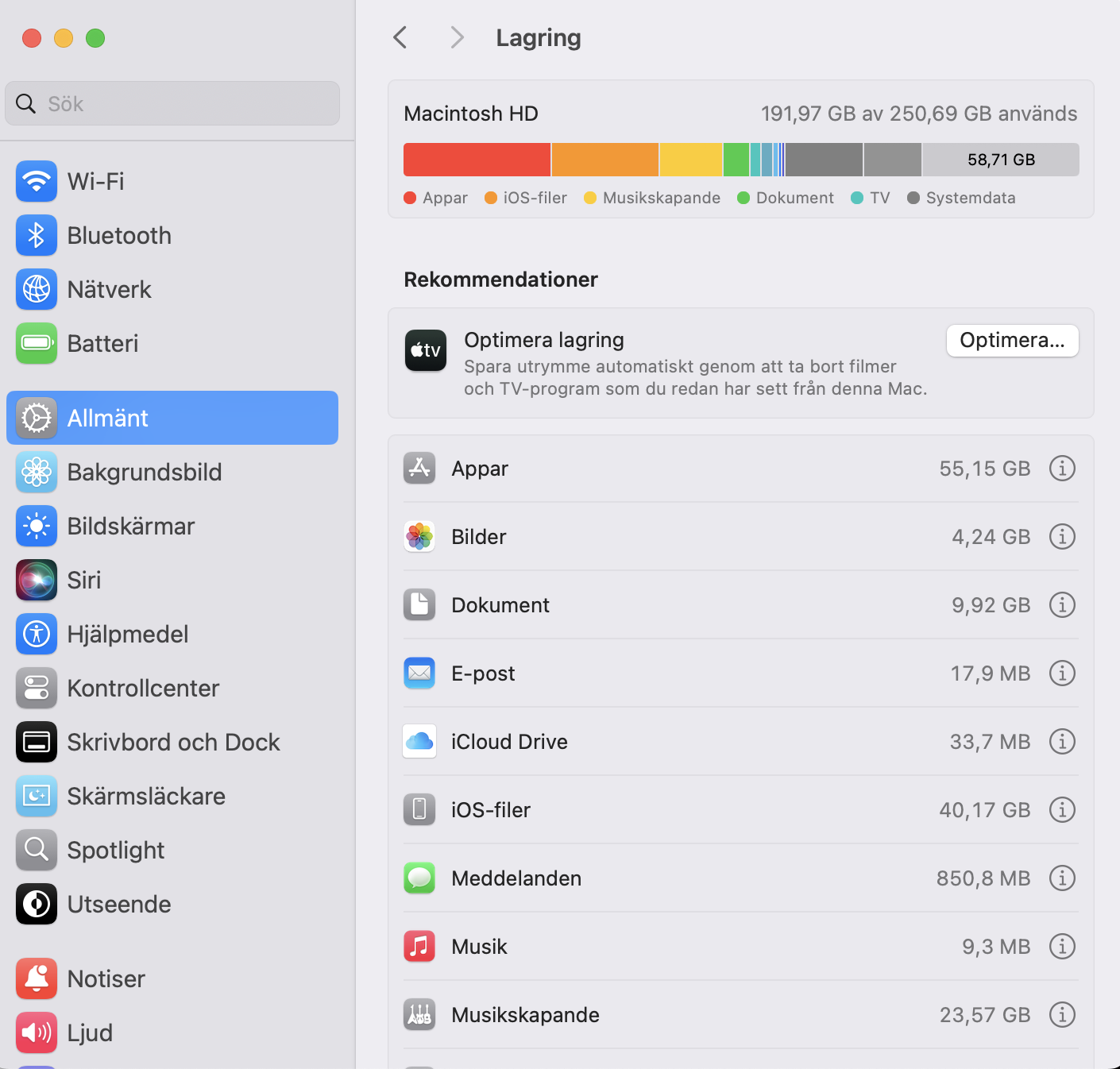 I din Macs Systeminställningar hittar du massor av sätt att hantera ditt lagringsutrymme. Du hittar dem under Allmänt > Lagring.