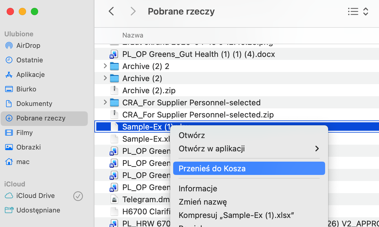 Przejrzyj folder Pobrane rzeczy na Macu pod kątem czegoś, co wydaje się podejrzane, w tym plików i instalatorów, których pobrania nie pamiętasz.
