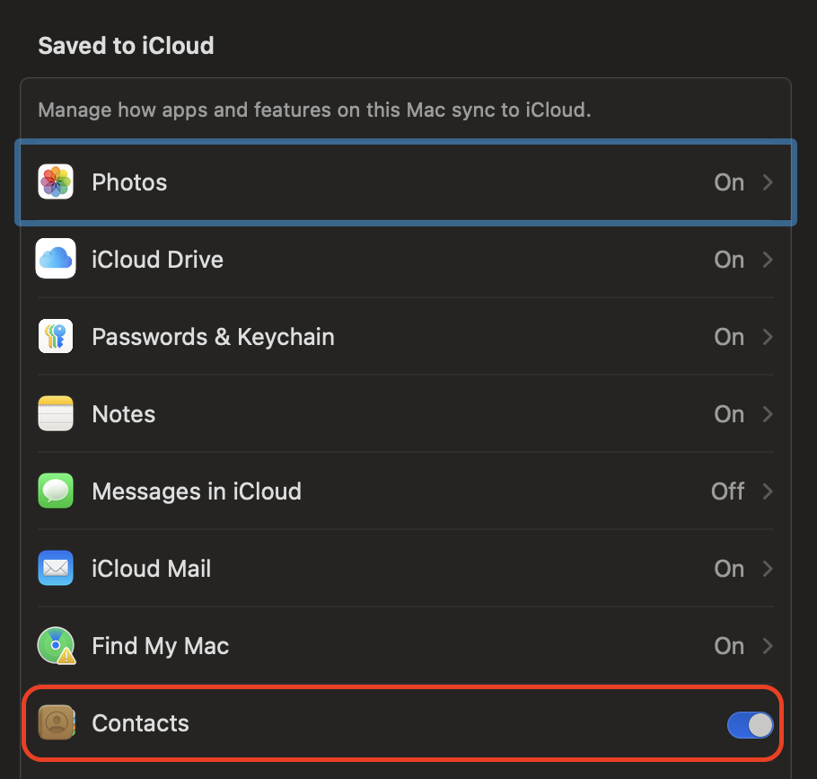 Go to System Settings > Apple ID > iCloud and ensure the Contacts toggle is turned on so your Mac can properly sync and load your address book data.