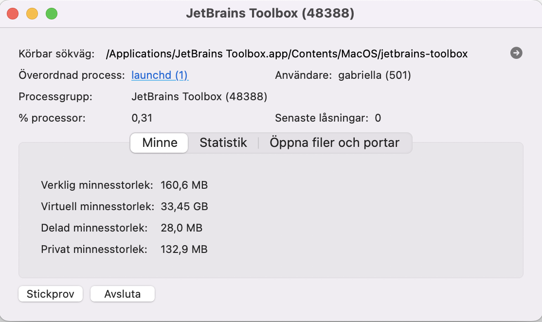Om du ser något misstänkt kan du tvångsavsluta det. Tänk dock på att detta inte tar bort processen från din Mac, och att den kan starta igen.