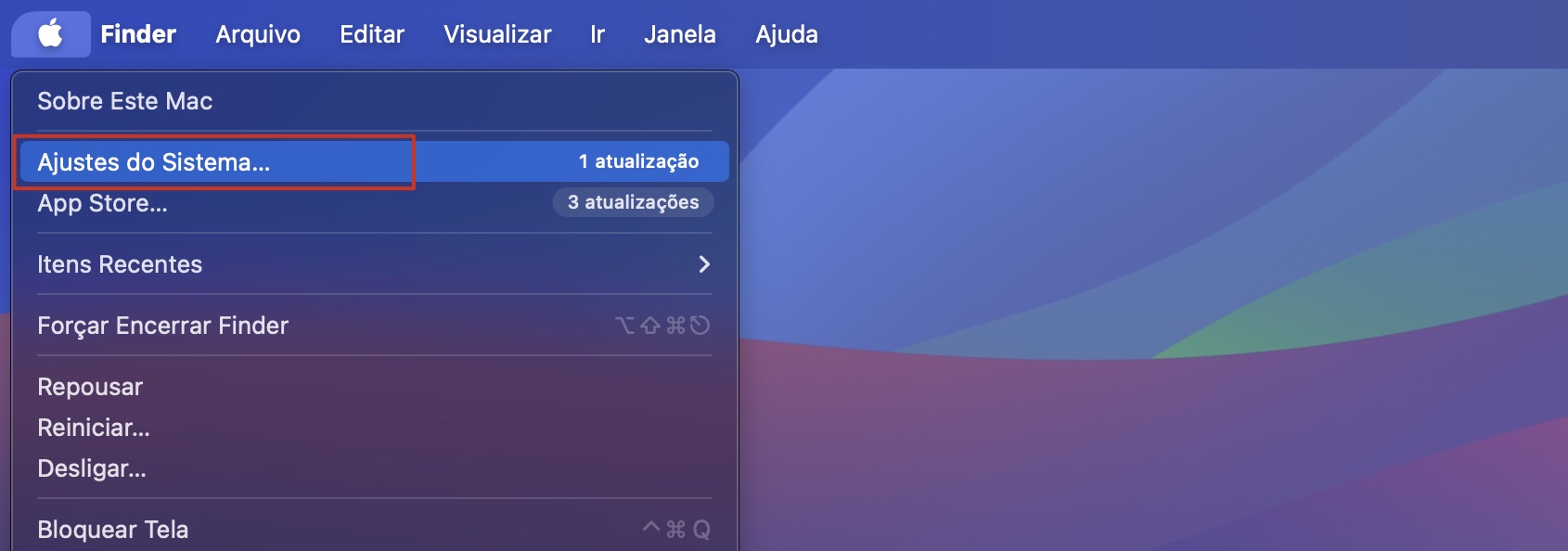 Você pode restaurar os ícones ocultos da Mesa atualizando o macOS. Veja como: Clique no menu Apple no canto superior esquerdo do Mac e escolha a opção Ajustes do Sistema.