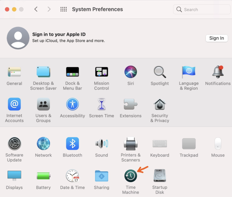 To prepeapre your device before you factory reset macOS Sierra, you might want to use Time Machine to create a backup of all yor files. To do this, make sure your external drive is connected to yur computer. Then open System Settings, go to General > Time Machine.