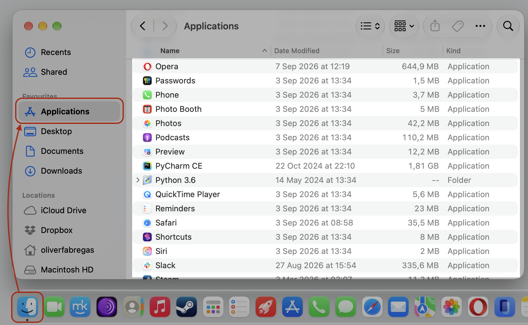 Finder Applications folder on an iMac, the first step to open Activity Monitor and check memory when Mac apps won't open.