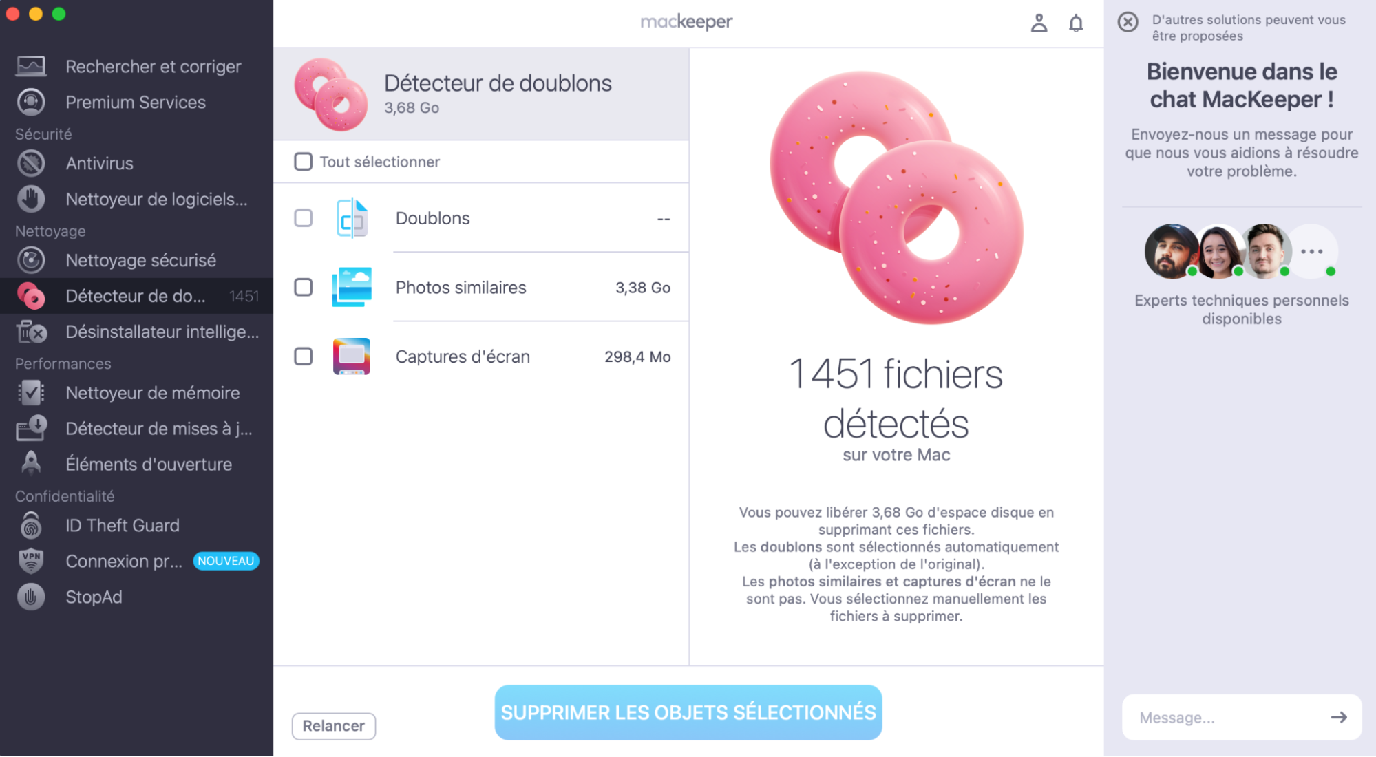 Sélectionnez les copies que vous voulez supprimer de votre Mac et cliquez sur Supprimer les objets sélectionnés. Cliquez ensuite sur Supprimer pour confirmer l’action si cela vous est demandé.