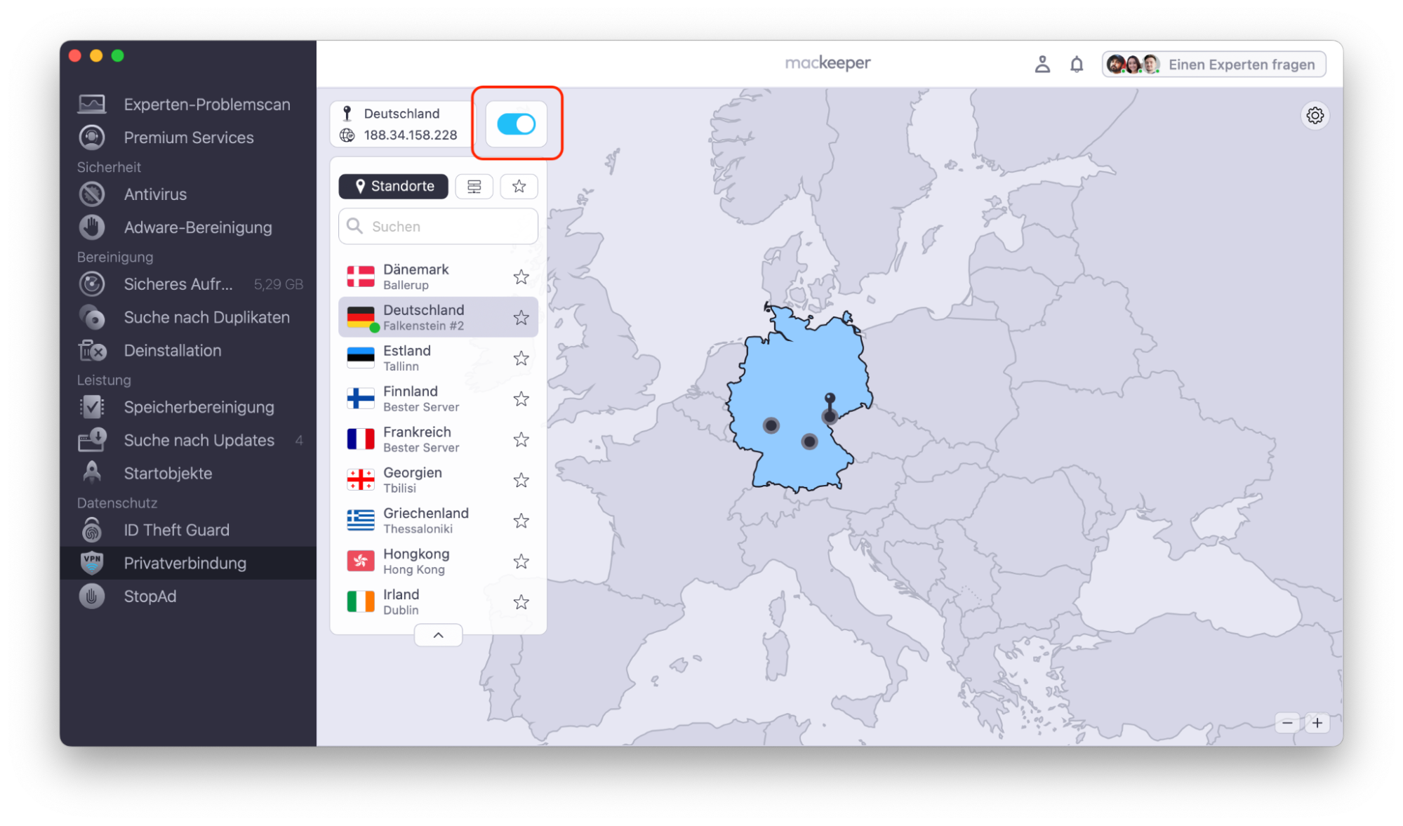 Klicken Sie auf die Schaltfläche Aktivieren und lassen Sie Ihren Mac eine Verbindung zum besten verfügbaren VPN herstellen, um Ihr Netzwerk und Ihre Online-Aktivitäten zu schützen.