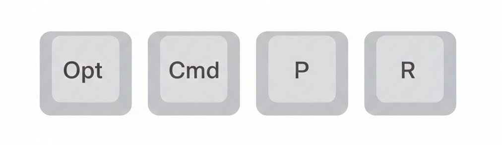 If you have an Intel Mac, you can manually reset the NVRAM or PRAM, which control certain hardware functions of your Mac. Press and hold Opt+Cmd+P+R while you're starting your Mac to do it.